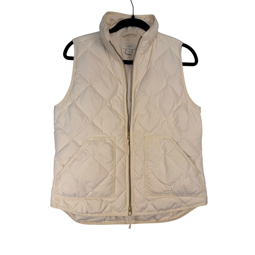 J.Crew Womens Excursion Quilted Vest Cream Ivory Small Full Zip Diamond Puffer
